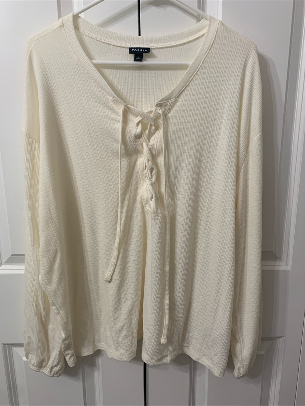 torrid Ivory Lace-Up Long Sleeve Knit Top